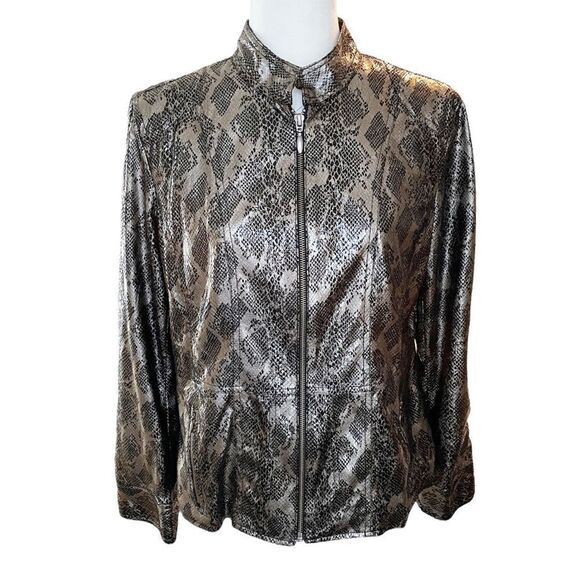 Chico's Faux Snakeskin Embossed Black Silver Metallic Jacket Blazer Size 1 US 8 - Picture 4 of 8